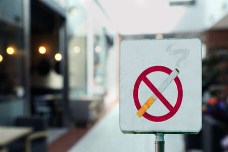 Sign No Smoking in shopping mall. Space for textの写真素材