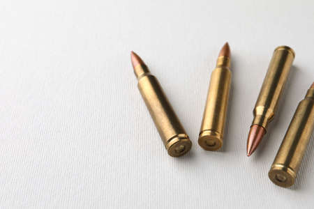 Bullets on white background, closeup. Space for textの写真素材