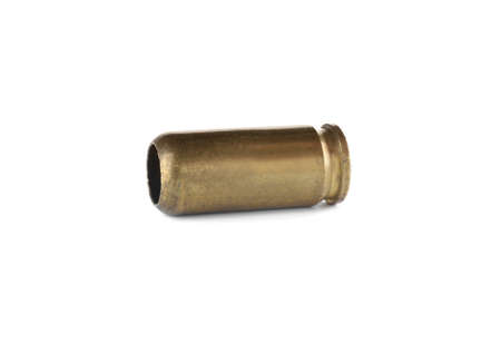 Cartridge case isolated on white. Fire arm ammunition