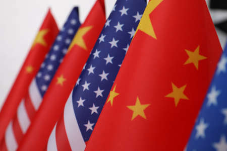 USA and China flags, closeup. international relations