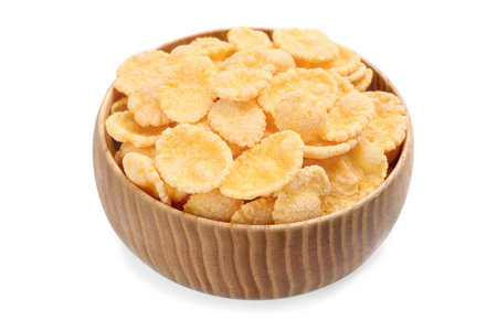 Bowl of tasty corn flakes isolated on white
