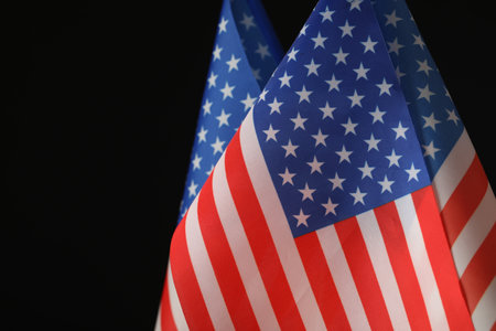 American flag on black background, closeup with space for text. Memorial Dayの写真素材
