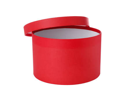 Elegant red gift box isolated on whiteの写真素材