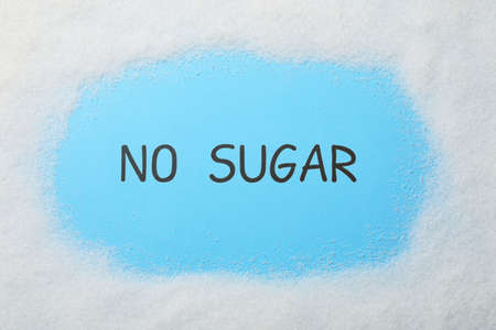 Words No Sugar on light blue background, top viewの写真素材