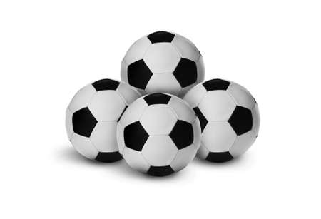 Many new soccer balls on white backgroundの写真素材
