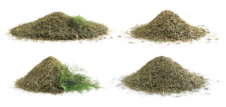 Set with heaps of dry dill on white background. banner design