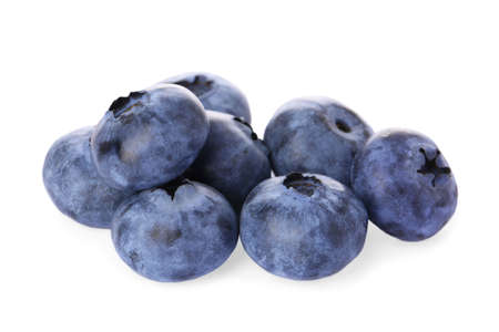 Pile of tasty fresh ripe blueberries on white backgroundの写真素材