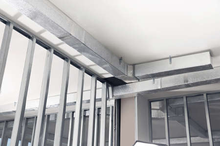 Ceiling with ventilation system indoors, bottom view
