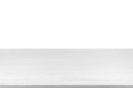 Empty clean wooden surface isolated on whiteの写真素材