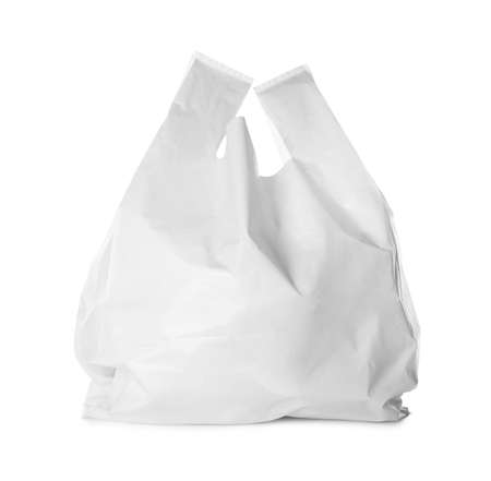 Blank full plastic bag on white backgroundの写真素材