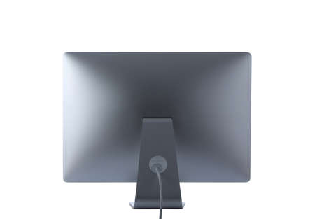 Modern computer monitor isolated on white. back view