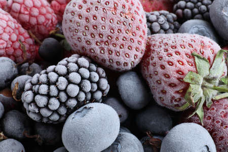 Mix of different frozen berries as background, top viewの写真素材
