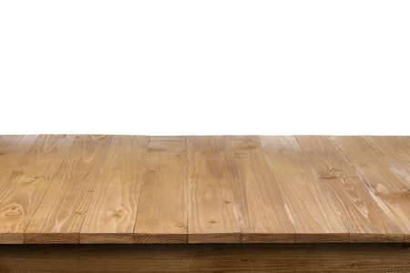 Empty wooden surface isolated on white. Mockup for design