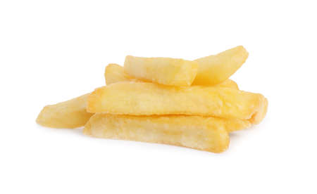 Delicious fresh french fries on white background