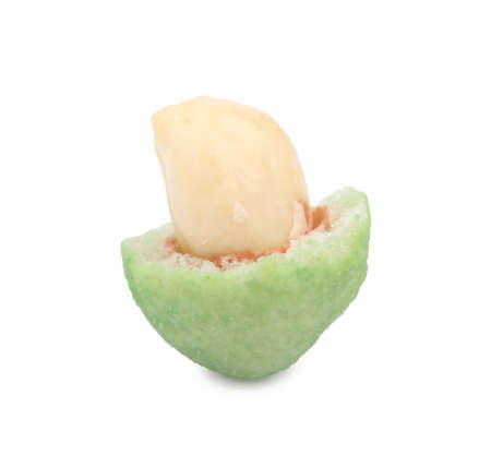 Broken wasabi coated peanut isolated on whiteの写真素材