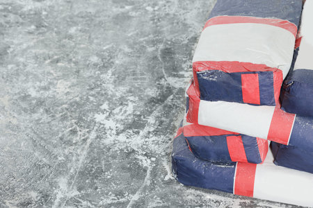 Cement powder in bags on stone floor. Space for textの写真素材