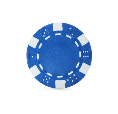 Blue casino chip isolated on white. poker gameの写真素材