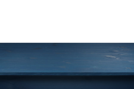 Empty blue wooden surface isolated on white. Mockup for designの写真素材