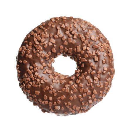 Tasty glazed chocolate donut isolated on whiteの写真素材
