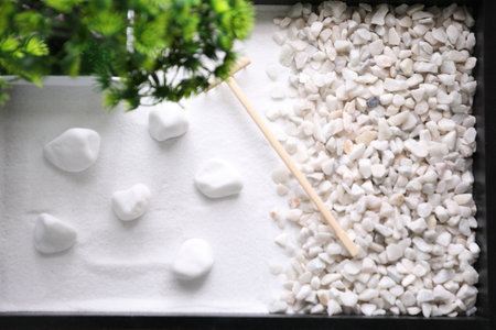 Top view of beautiful miniature zen gardenの写真素材