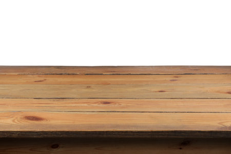 Empty wooden surface isolated on white. Mockup for design