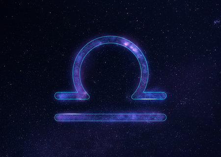 Libra astrological sign in night sky with beautiful skyの写真素材
