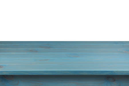 Empty light blue wooden surface isolated on white. Mockup for designの写真素材