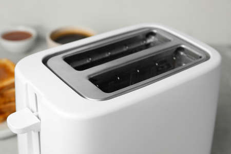 Close up view of toaster indoors. kitchen appliancesの写真素材