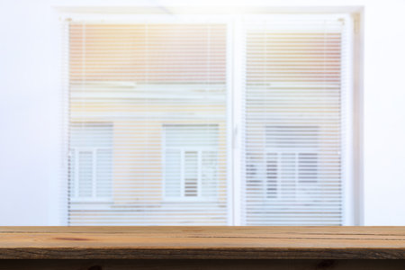 Empty wooden surface in the room. Mockup for designの写真素材