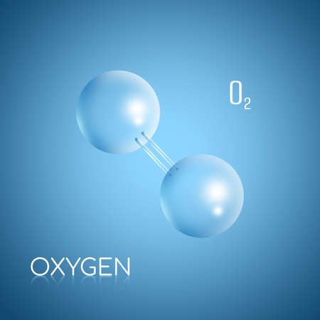 Two molecules of oxygen on blue background, illustrationの写真素材