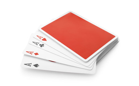 Four aces and other playing cards isolated on white. poker game