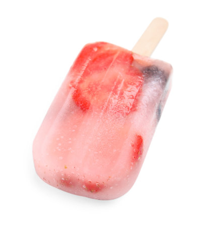 Tasty refreshing berry ice lolly isolated on whiteの写真素材