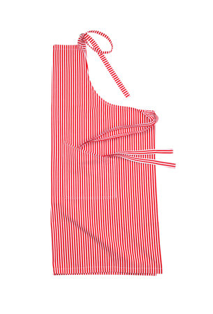 Red striped kitchen apron isolated on whiteの写真素材