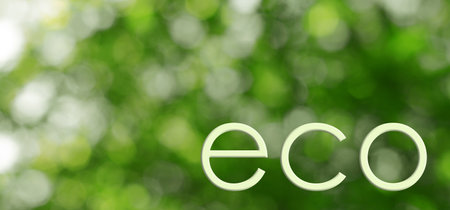Word ECO on blurred green background. bokeh effect