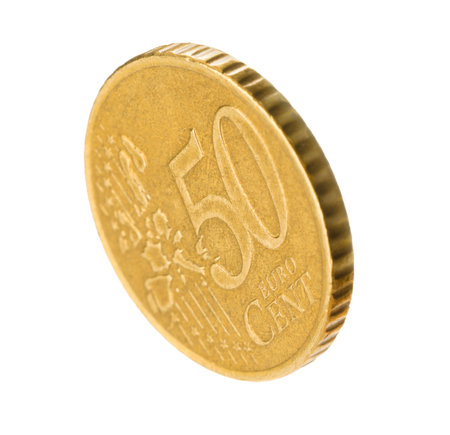Fifty euro cent coin isolated on whiteの写真素材