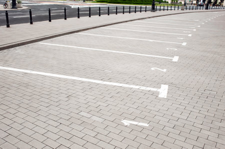 Outdoor car parking lots with white marking linesの写真素材