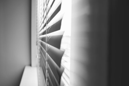 Closeup view of stylish horizontal window blindsの写真素材