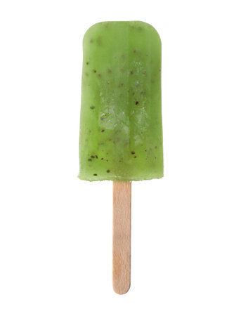 Tasty kiwi ice pop isolated on white. fruit ice creamの写真素材