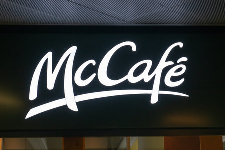 WARSAW, POLAND - AUGUST 05, 2022: Signboard with McCafe logoのeditorial素材