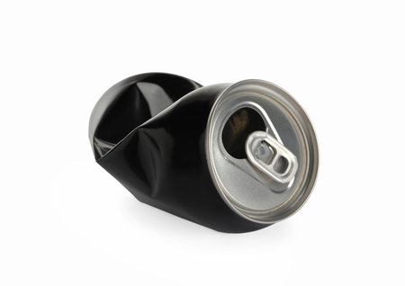 Black crumpled can with ring isolated on whiteの写真素材