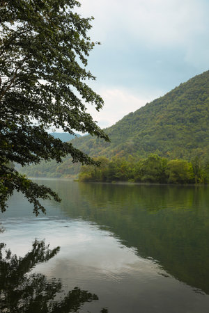 picturesque view of beautiful river in mountainsの写真素材