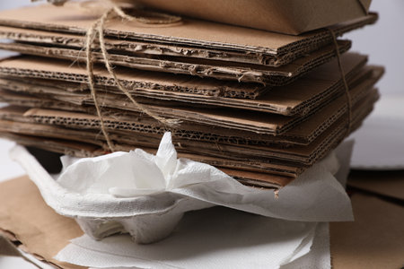 Stack of different waste paper, closeup viewの写真素材