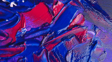 Colorful paint strokes drawn with brush as background, top view