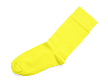 New yellow sock isolated on white, top viewの写真素材