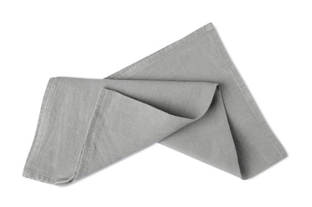 Gray fabric napkin on white background, top viewの写真素材