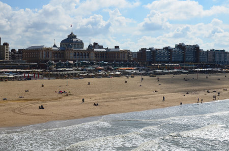 HAGUE, NETHERLANDS - SEPTEMBER 10, 2022: Beautiful view of Scheveningen beach on sunny dayのeditorial素材