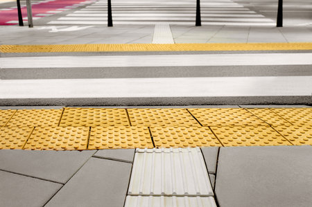 Tiles with tactile ground surface indicators, closeup view