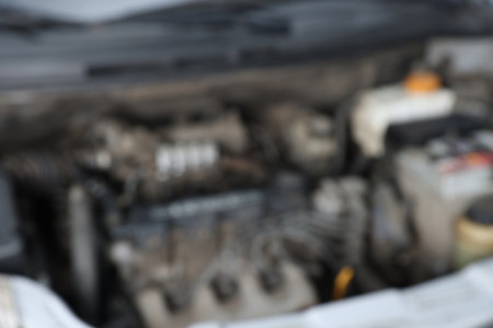 Blurred view of engine bay in modern car