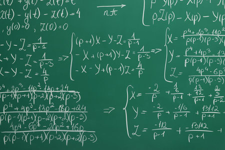 Many different math formulas written on chalkboardの写真素材