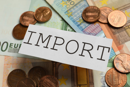 Card with word Import over coins and banknotes, closeupの写真素材